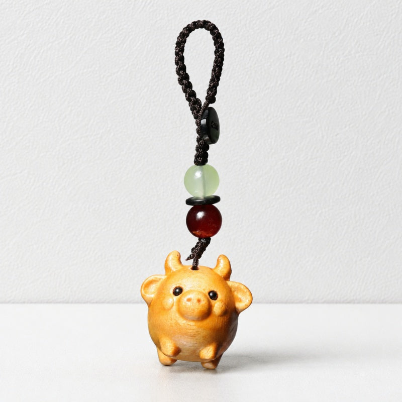CouldNook Golden Sandalwood Chinese Zodiac Charm‑Wooden Phone & Bag Hanging Pendant