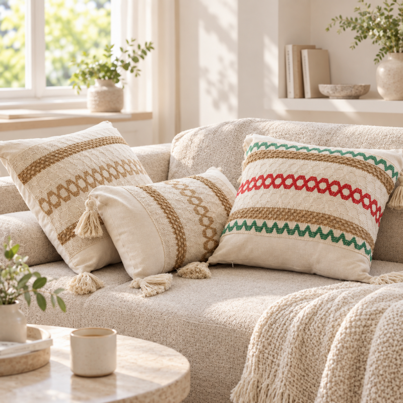 CouldNook Tasseled Cushion Cover - Woven Patterns And Four Corner Tassels
