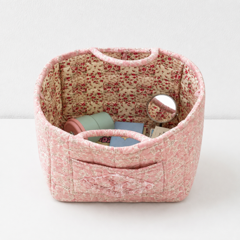 CouldNook Quilted Storage Basket - Floral Prints and Carry Handles