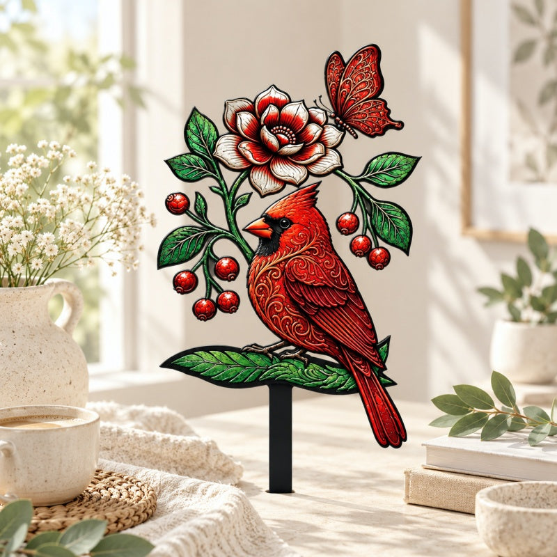 CouldNook Cardinal Decoration - Floral Bird Silhouette and Branch Detail