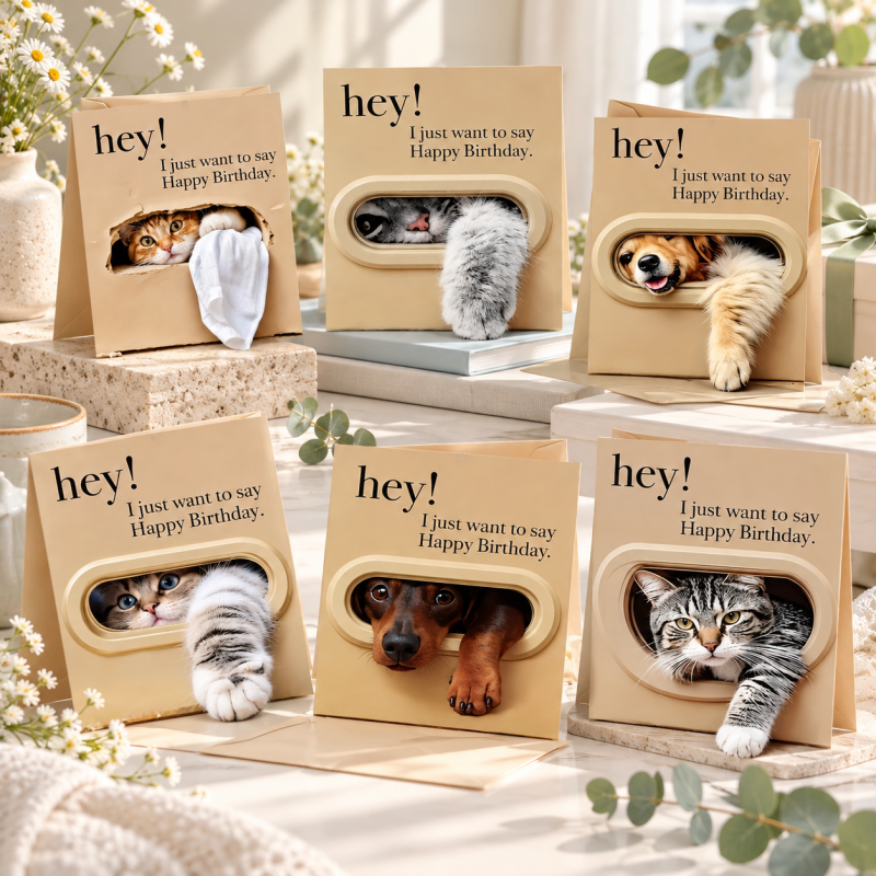Birthday Card Set - Cats and Dogs at Mail Slots