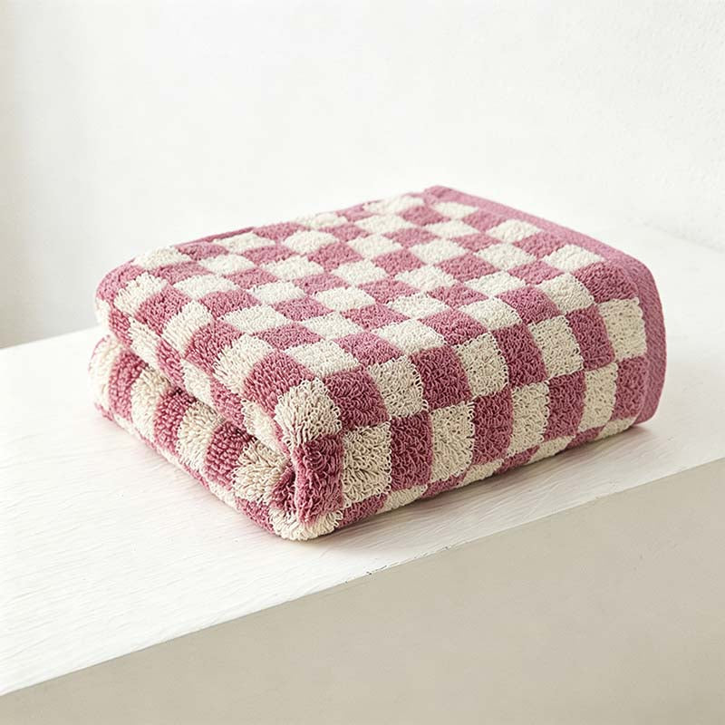 CouldNook Checkerboard Cotton Face Towel - Contrasting Jacquard Woven Squares