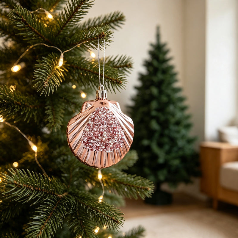 Pink Shell Christmas Wall Decor - Sparkly Beaded Hanging Ornament