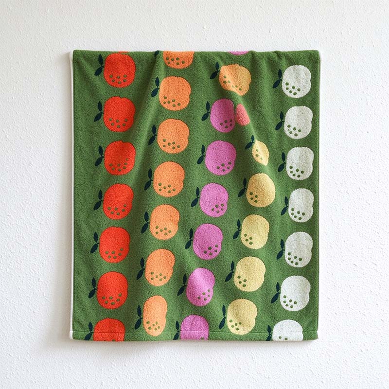 CouldNook Orange Jacquard Towel - Colorful Fruit Rows And Reversed Back