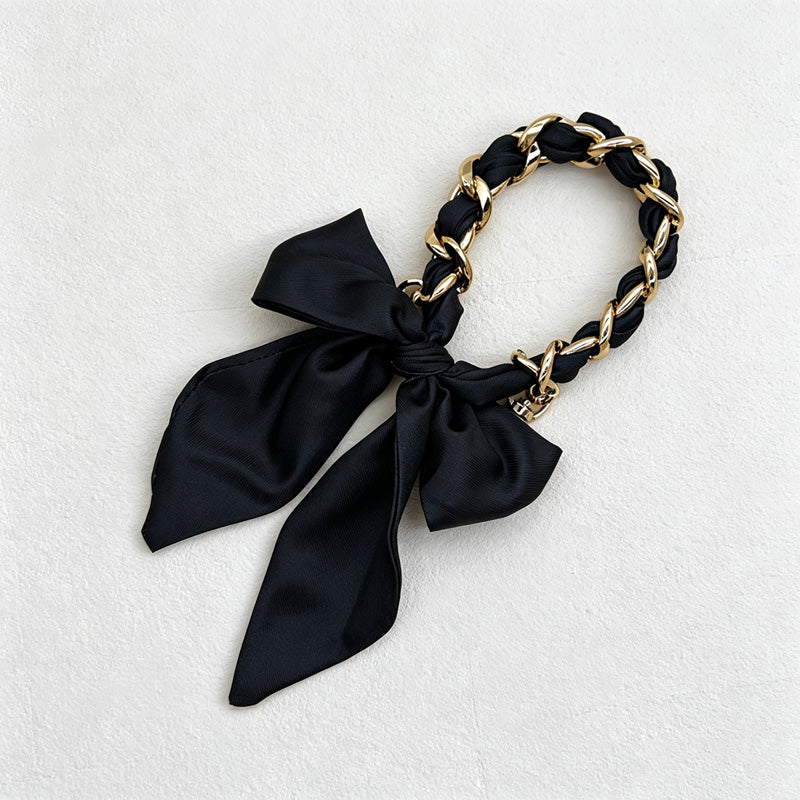 CouldNook Silver Link Scarf Phone Wrist Strap - Monochrome Bow