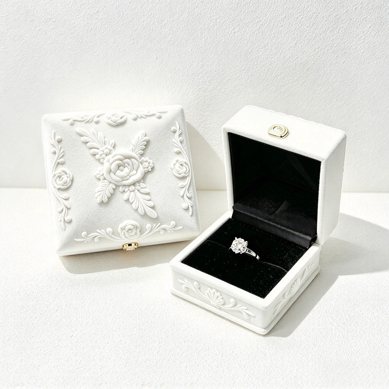 CouldNook Floral Jewelry Presentation Box - Raised Rose Pattern and Hinged Lid