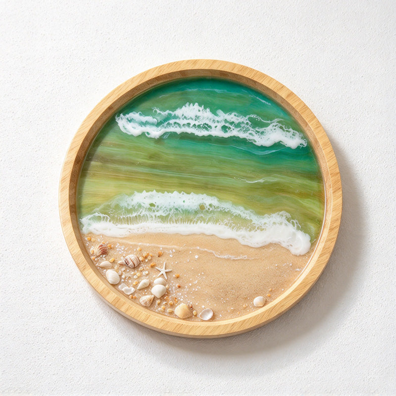 CouldNook Round Ocean Decorative Tray - Wave Pattern and Raised Rim