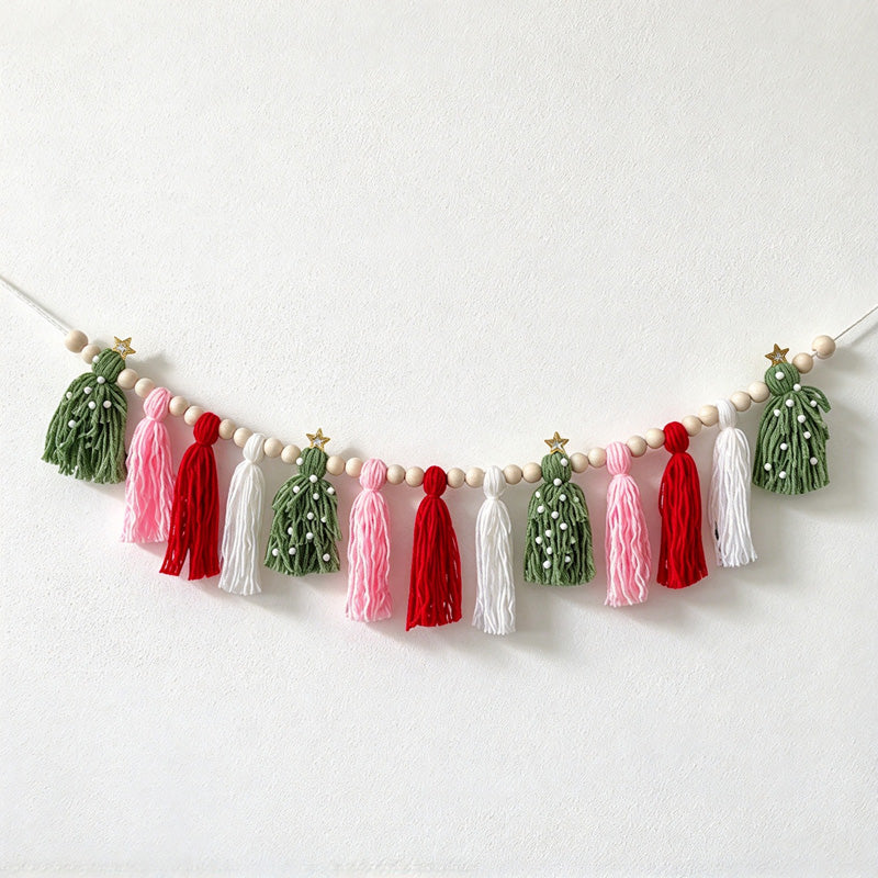 CouldNook Christmas Tassel Garland - Beaded Cord and Tree-Shaped Accents