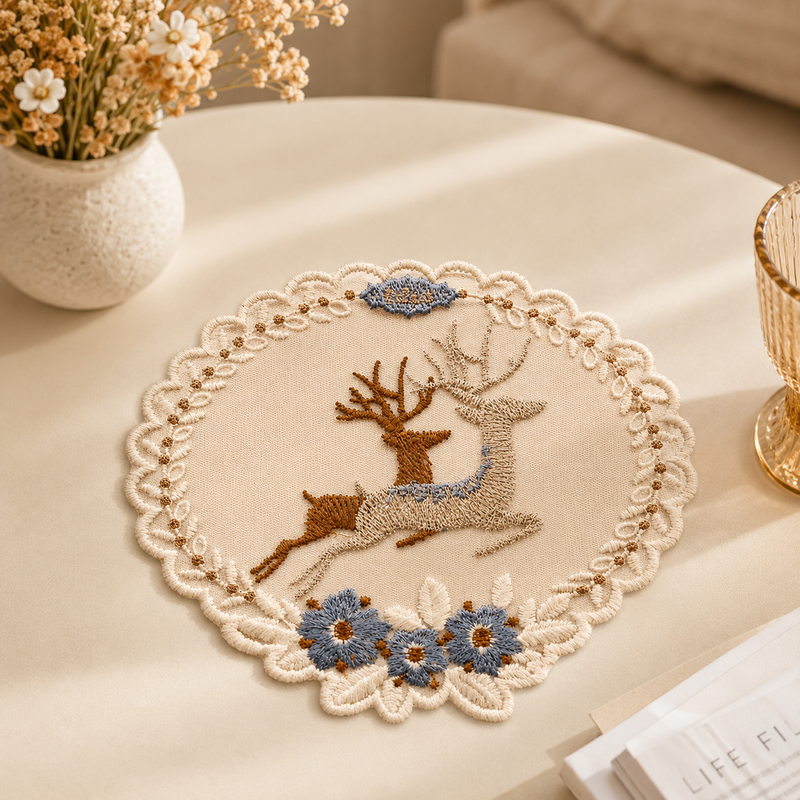 CouldNook Embroidered Deer Table Mat- Soft Dining Accent