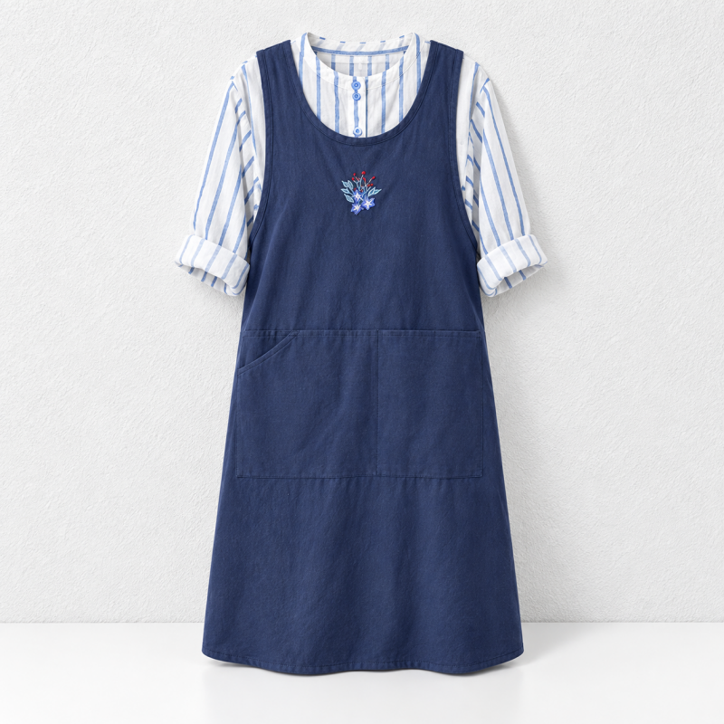 CouldNook Embroidered Cotton Apron - Three Soft Color Options