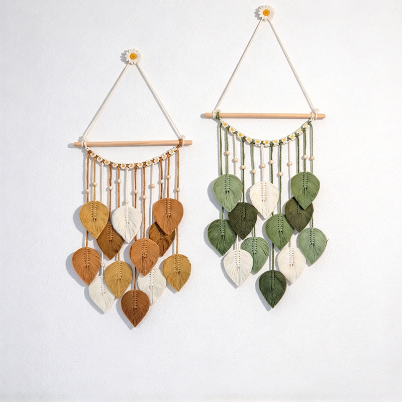 CouldNook Cotton Leaf Wall Hanging - Layered Leaves and Beaded Strands