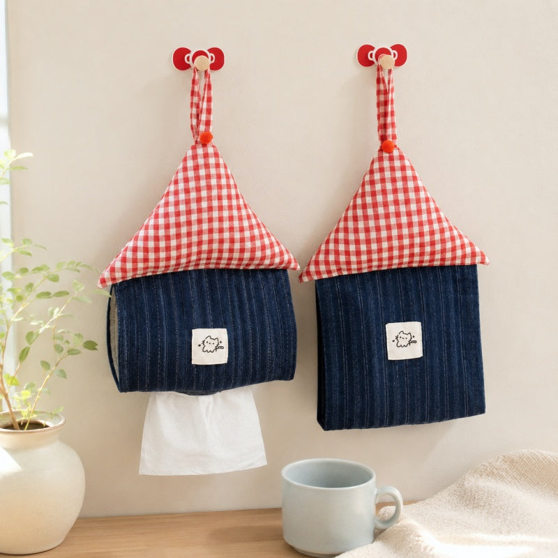 CouldNook Cute House‑Shaped Hanging Tissue Pouch‑Wall Mount Tissue Holder for Home & Car