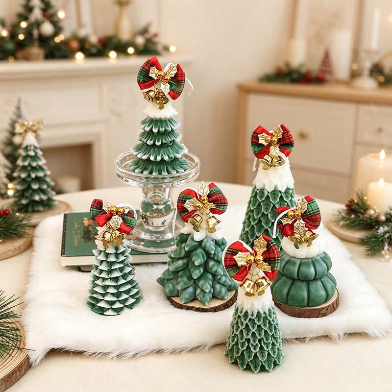 Christmas Fir Scented Tree Candles with Snowy Details