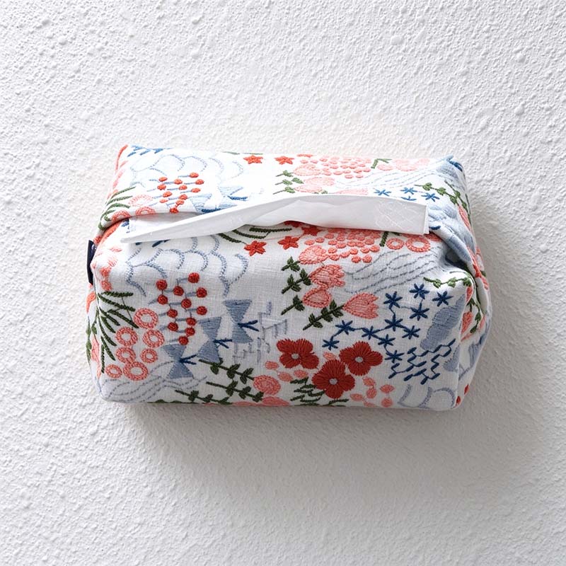 CouldNook Embroidered Tissue Box Cover - Patterned Panels And Zip Access