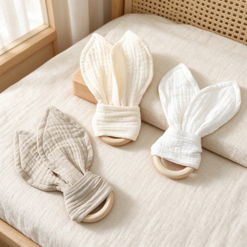 Bunny Ear Teething Ring with Cotton Fabric