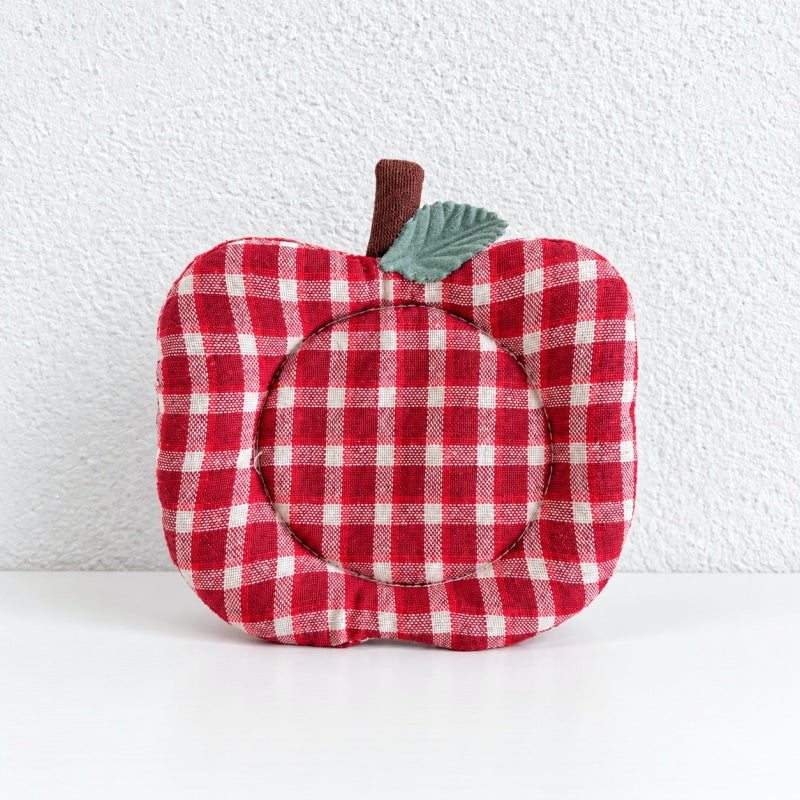 CouldNook Apple Fabric Coaster - Gingham Pattern and Leaf Detail