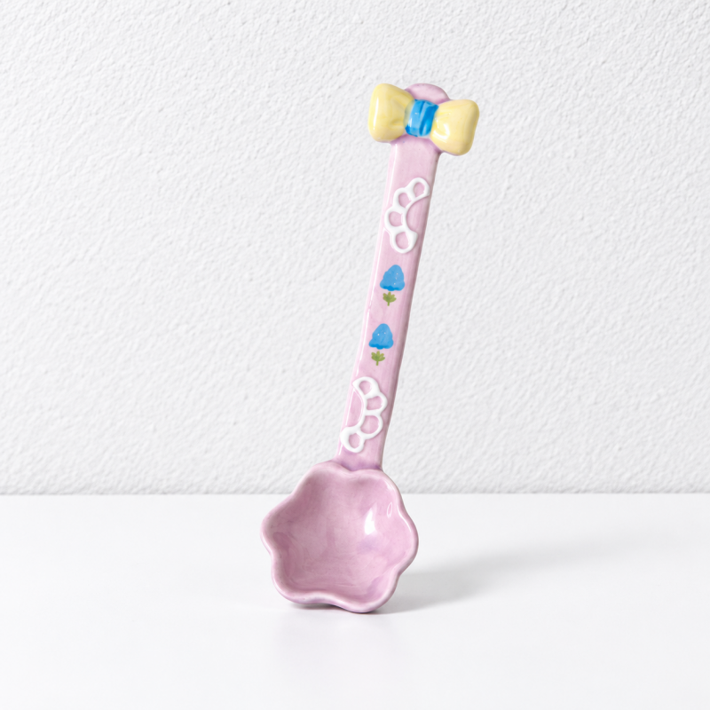 CouldNook Ceramic Long Handle Spoon - Sculpted Floral Accent