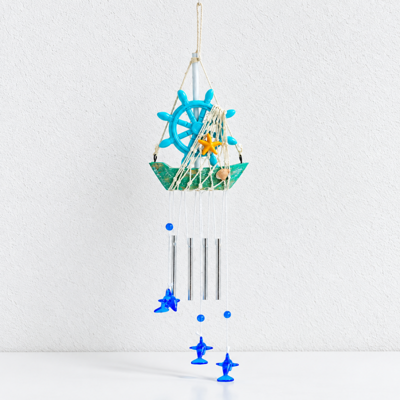 CouldNook Coastal Sailboat Wind Chime - Nautical Symbols And Suspended Charms