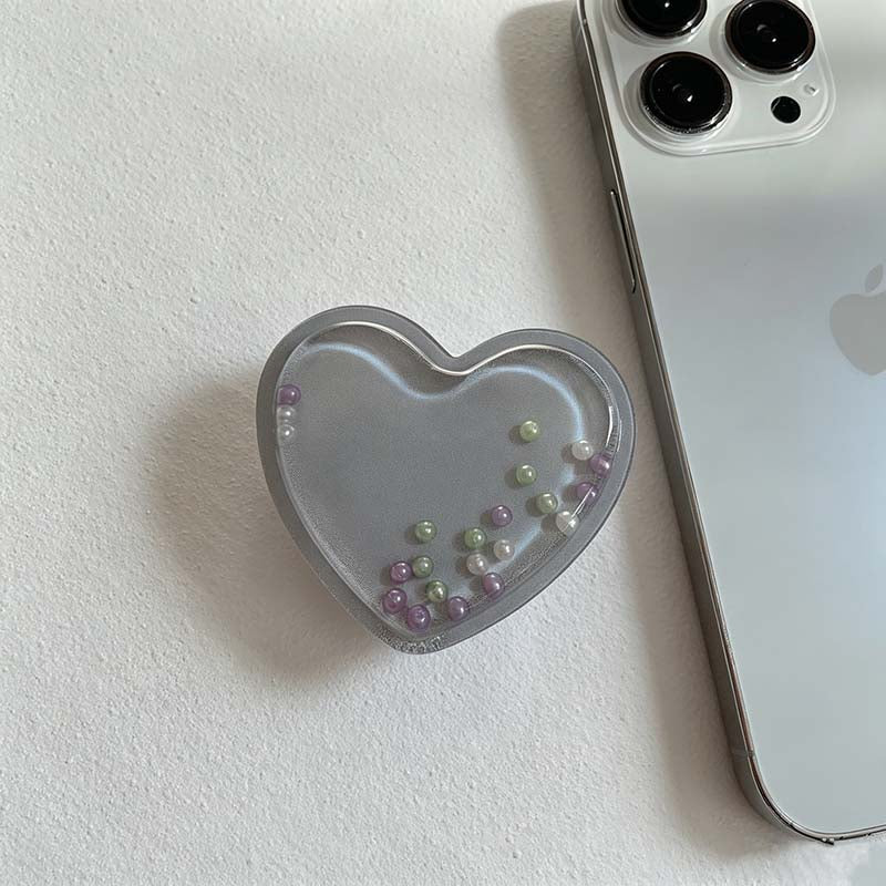 CouldNook Heart-Shaped Phone Grip Stand - Pearl-Style Decorative Center