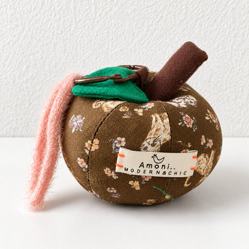 Apple Bag Charm - Floral Fabric and Hanging Ring