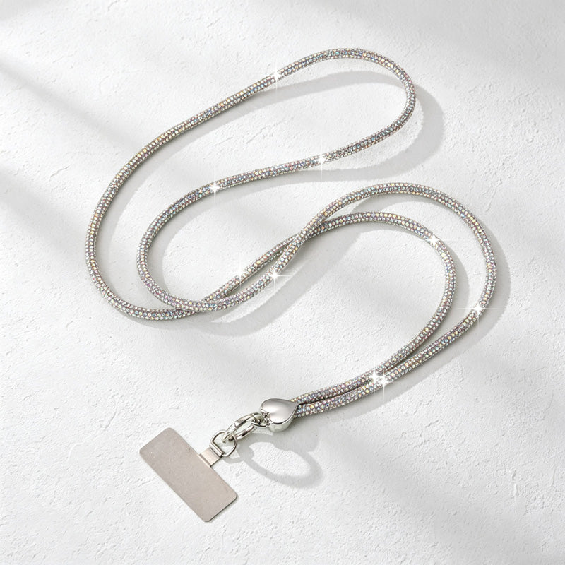 CouldNook Rhinestones Set Crossbody Phone Strap with Heart-Shaped Links
