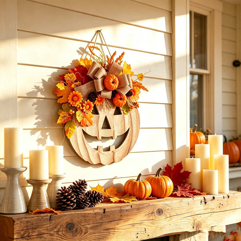 CloudNook Fall Wooden Pumpkin Door Hanger‑Harvest Wall Decor