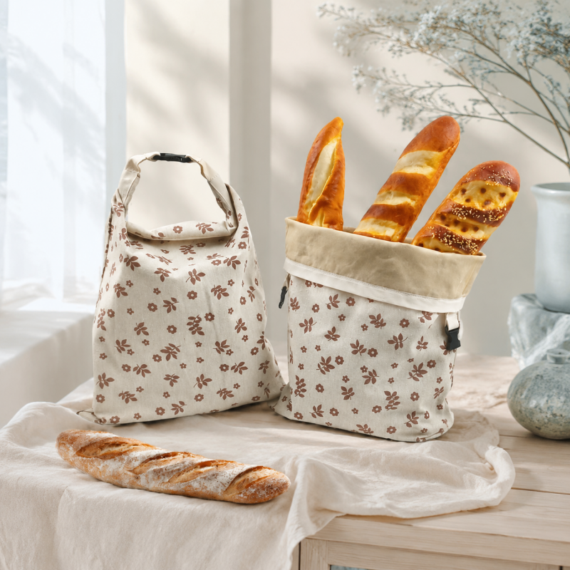 CouldNook Linen Beeswax Bread Bag - Buckle Closure and Floral Print