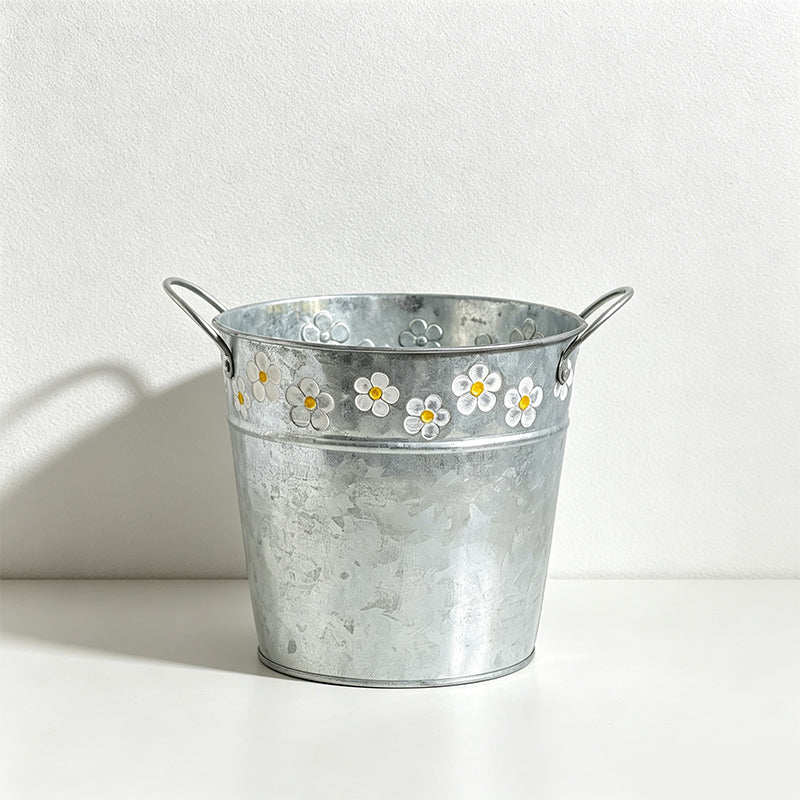 CouldNook Floral Iron Storage Bucket - Aesthetic Desktop Metal Organizer