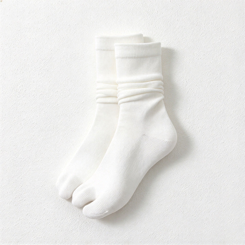 CouldNook Solid Split-Toe Socks - Plain Surface And Gatherable Upper