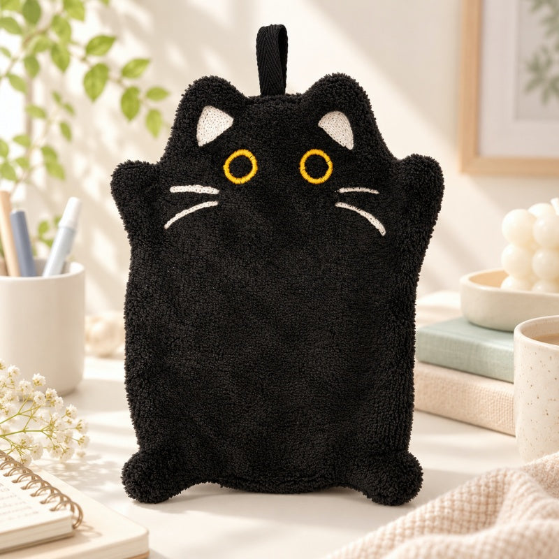 CouldNook Cat Hand Towel - Stitched Face and Curved Tail