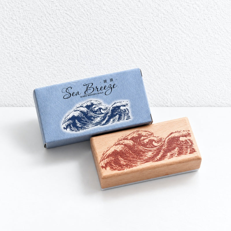 CouldNook Sea Motif Stamp - Waves Sky Details and Wood Mount