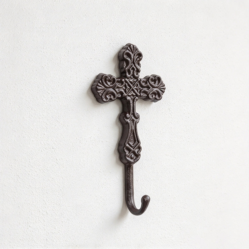 CouldNook Cross Wall Hook - Cast Iron Scrollwork and Curved Tip