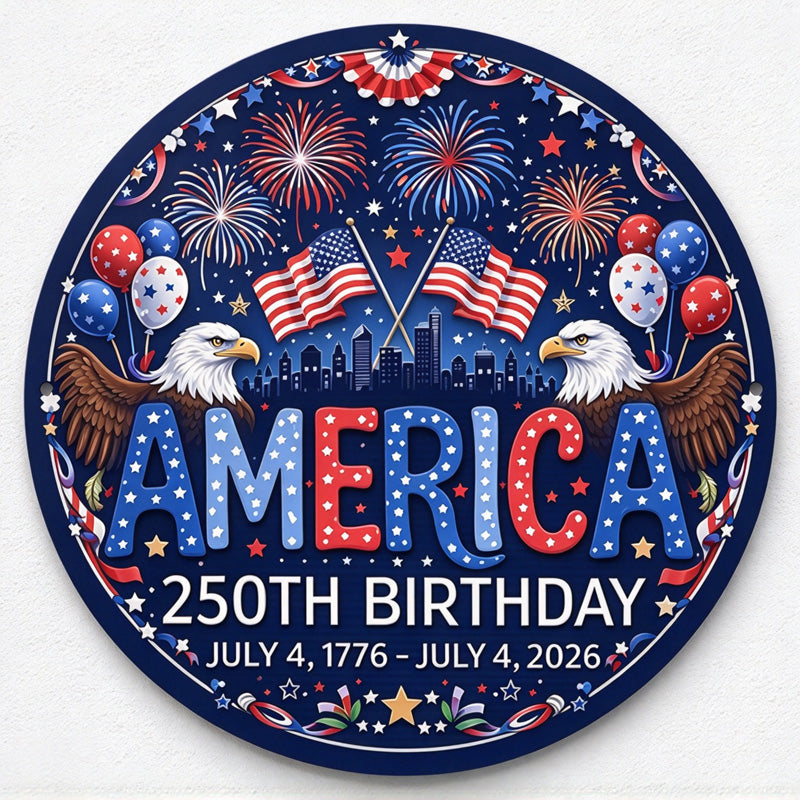 CouldNook Anniversary Wooden Wall Sign - Eagle Artwork and Firework Motifs