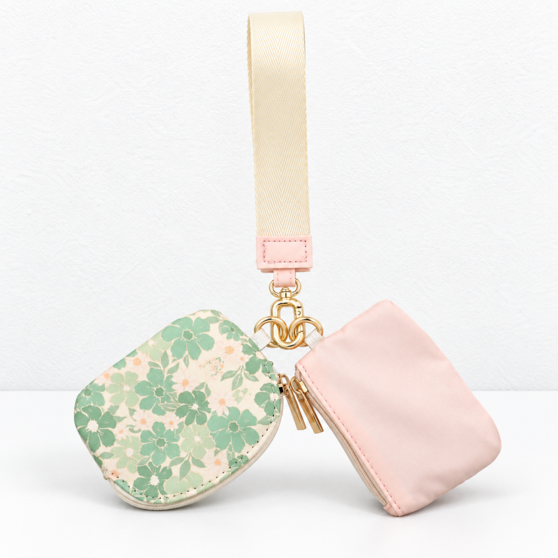 CouldNook Wristlet Pouch Set - Floral and Plain Zippered Compartments