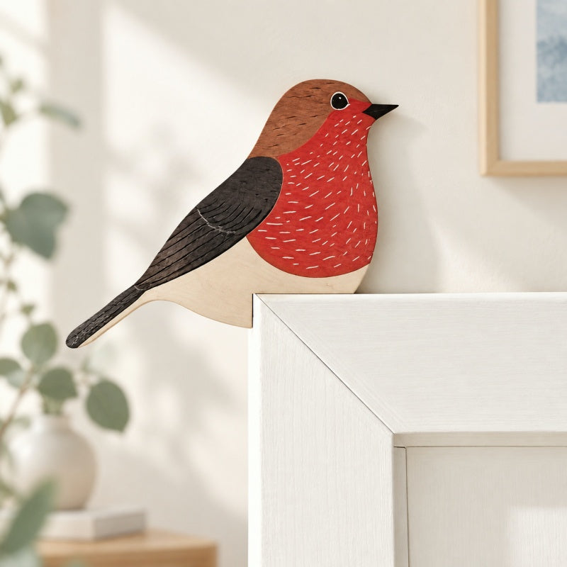 CouldNook Robin Frame Corner Decoration - Paired Birds and Feather Details