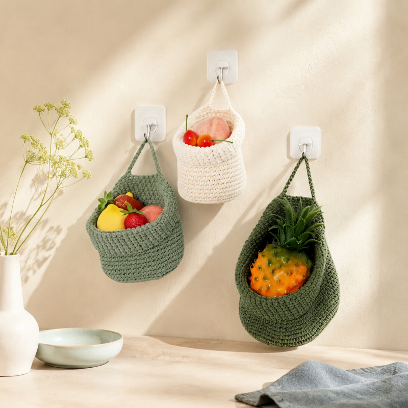 CouldNook Woven Hanging Produce Basket Set - Three Graduated Sizes