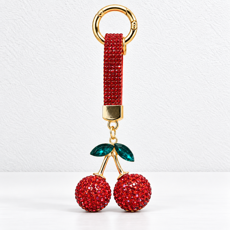 CouldNook Cherry Keychain - Twin Rhinestone Fruits and Coordinating Short Strap