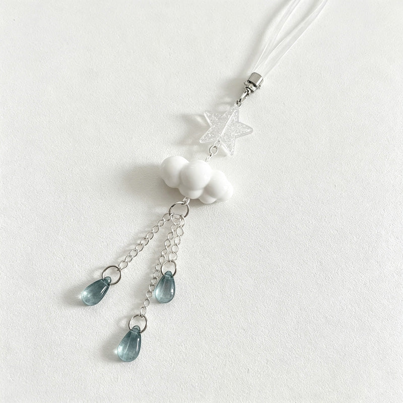 CouldNook Cloud Star Rain Beaded Phone Charm - Loop Cord Attachment