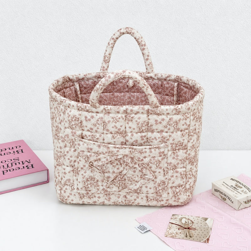 CouldNook Floral Storage Basket - Corduroy Texture and Carry Handles