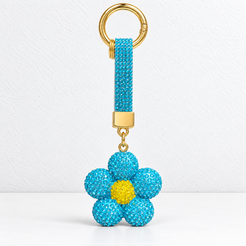 CouldNook Flower Keychain - Rhinestone Petals and Coordinating Decorative Strap