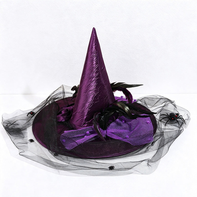 CloudNook Feather Veil Witch Hat‑Halloween Party Costume Hat