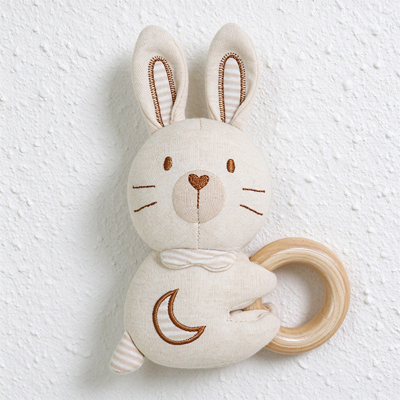 Animal Rattle with Side Wooden Grasping Ring