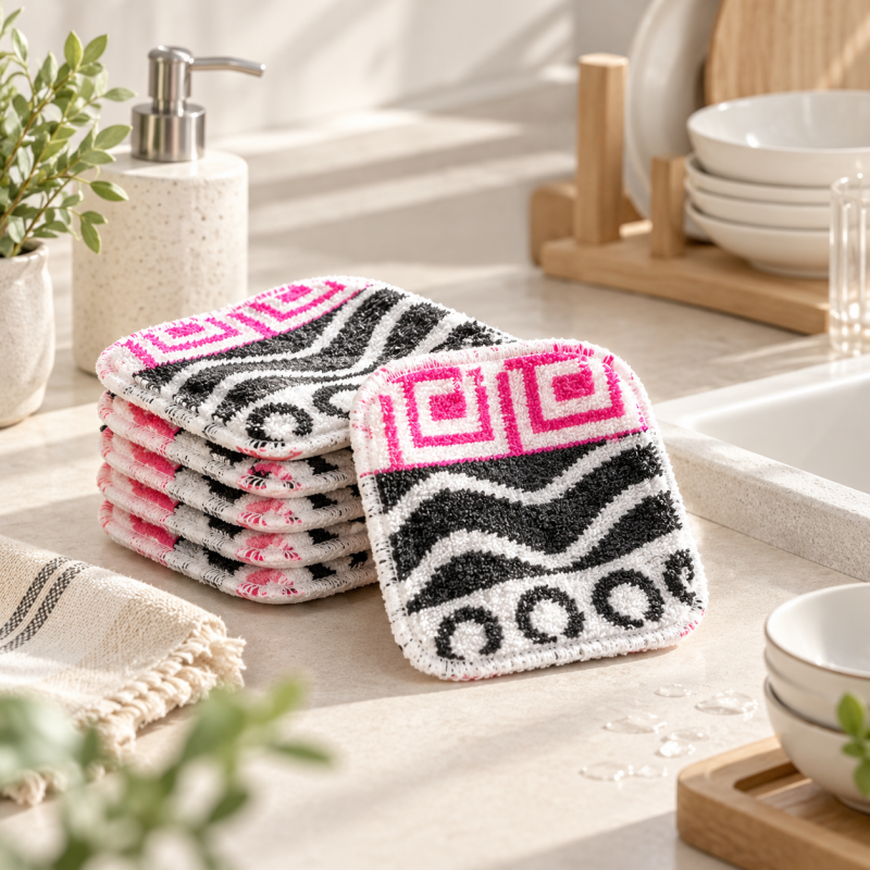 Textured Dishwashing Cloth with Geometric Pattern