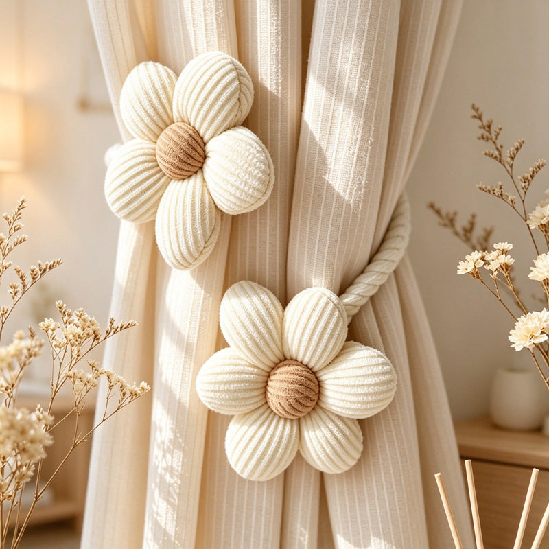 Flower Curtain Tieback with Flexible Wrapped Stem