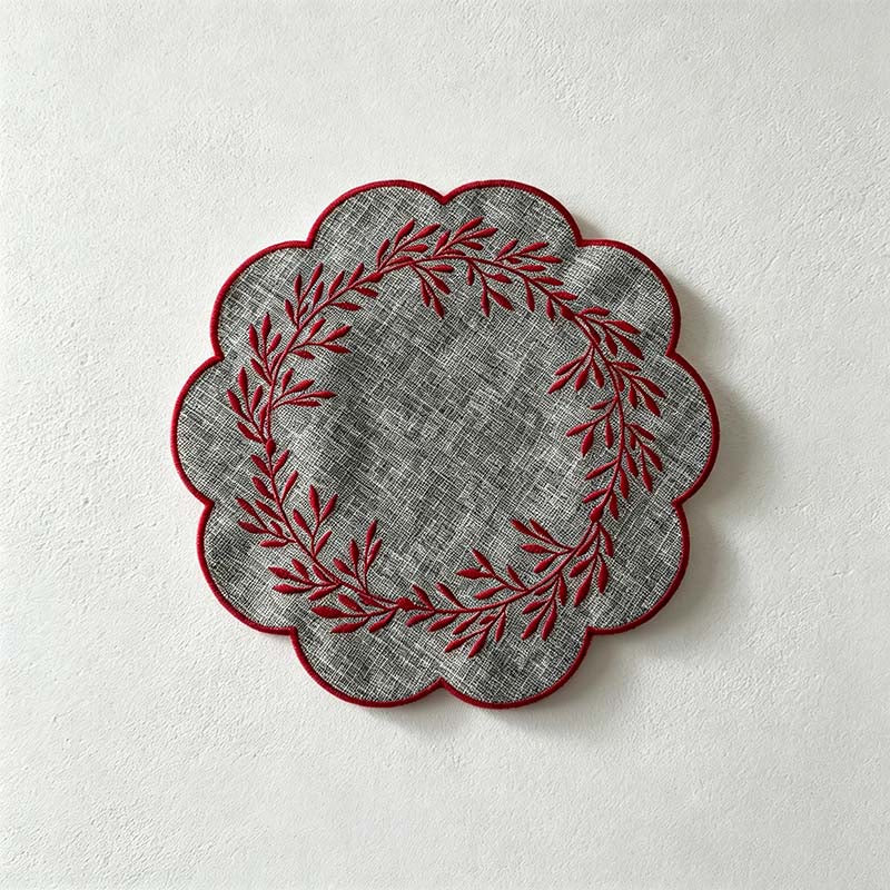 CouldNook Embroidered Round Placemat - Visible Embroidered Detail Home Display