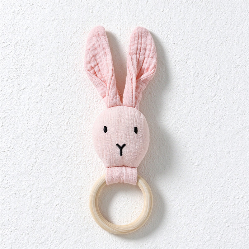 Cotton Bunny Rattle with Long Ears and Ring