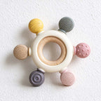 CouldNook Textured Ring Teether - Rounded Tabs and Wooden Center