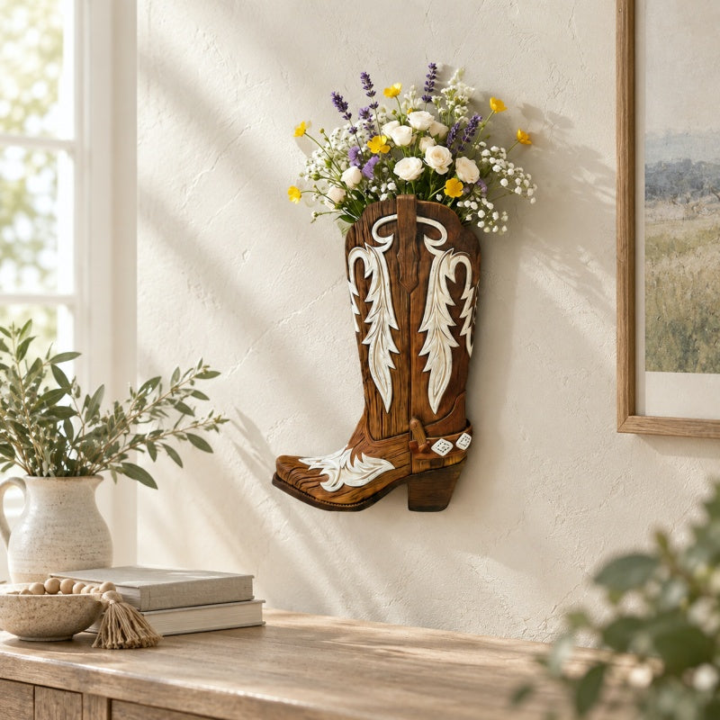 CouldNook Cowboy Boot Wall Flower Holder - Western Shape and Opening