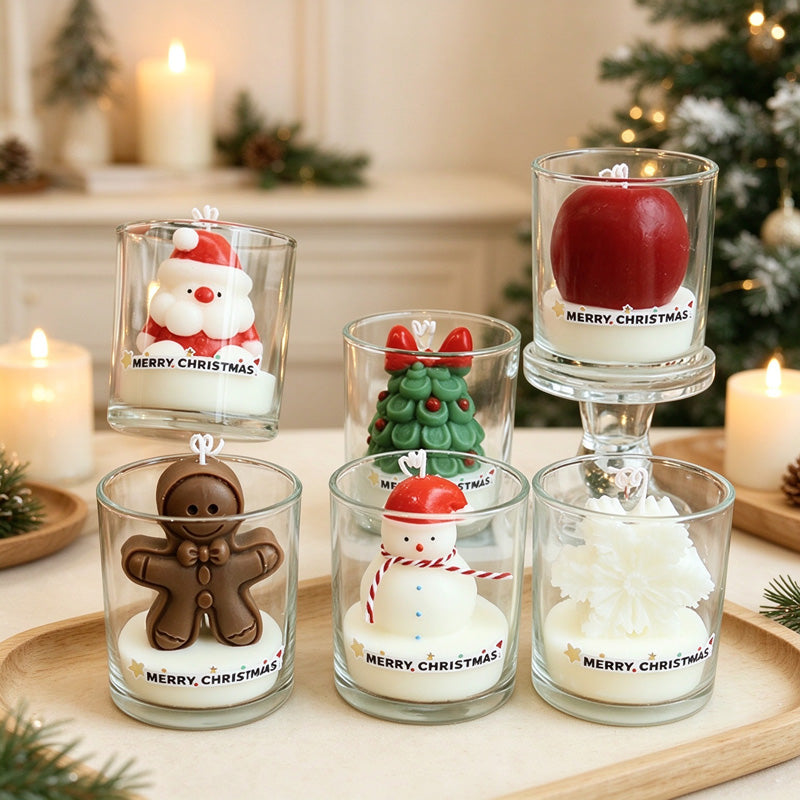 Christmas Scented Candles with Sculpted Figures in Glass