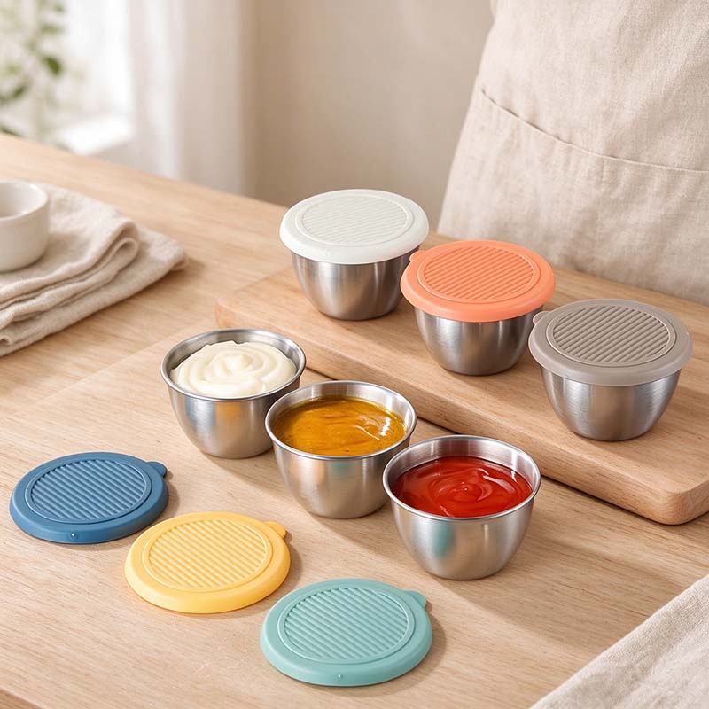 CouldNook Stainless Steel Sauce Cup - Rounded Bowl and Optional Colorful Lid